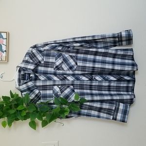 Large Wrangler Button Down Shirt, Blue and Black Plaid